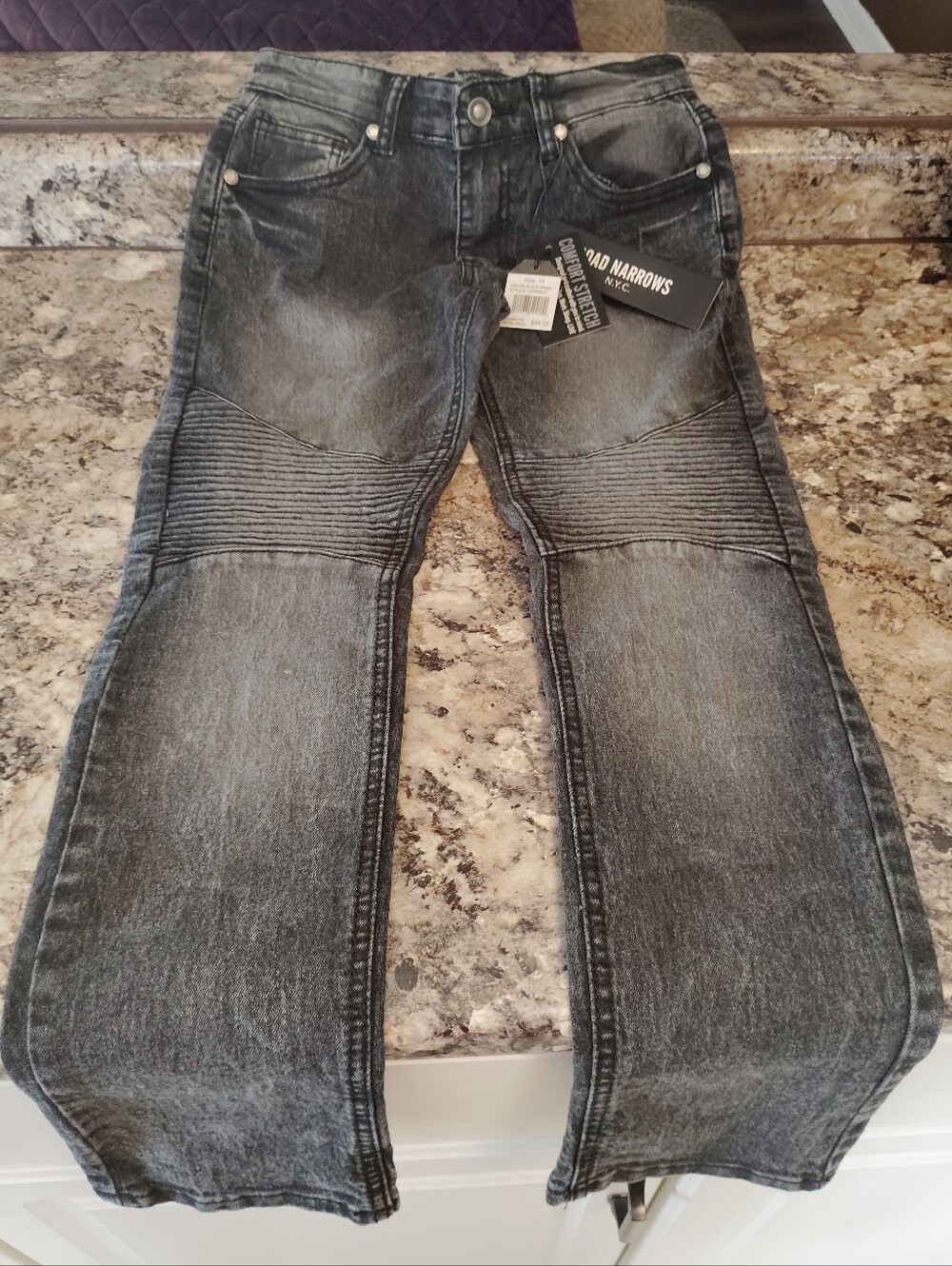 :NWT Broad Narrows N.Y.C. Boys Moto Biker Jeans Black Rinse Size 14 